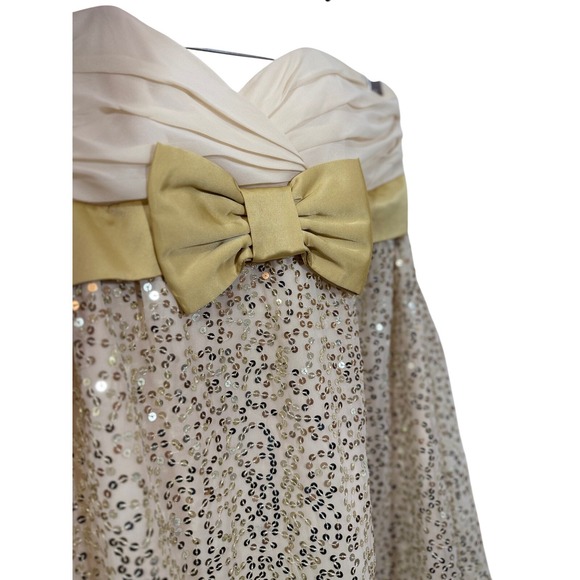 Betsey Johnson Sz 2 Gold/Cream Sweetheart Neck Sequined Party Prom Ball‎ Dress - Picture 5 of 11